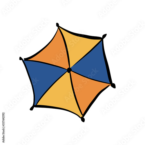 Multi-colored umbrella on an isolated white background. The view from the top. Vector illustration.