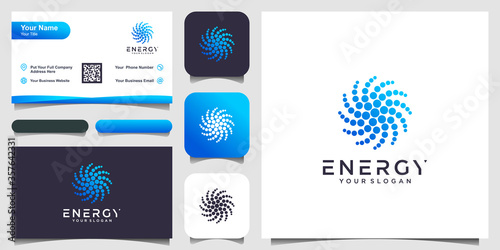 Isolated abstract round shape blue color logo, dotted stylized sun logotype on white background vector illustration. logo design and business card