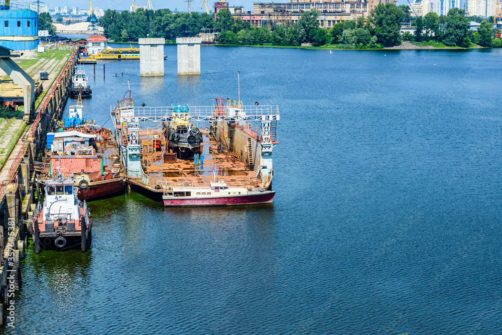 Dry dock in a harbor on river Dnieper
