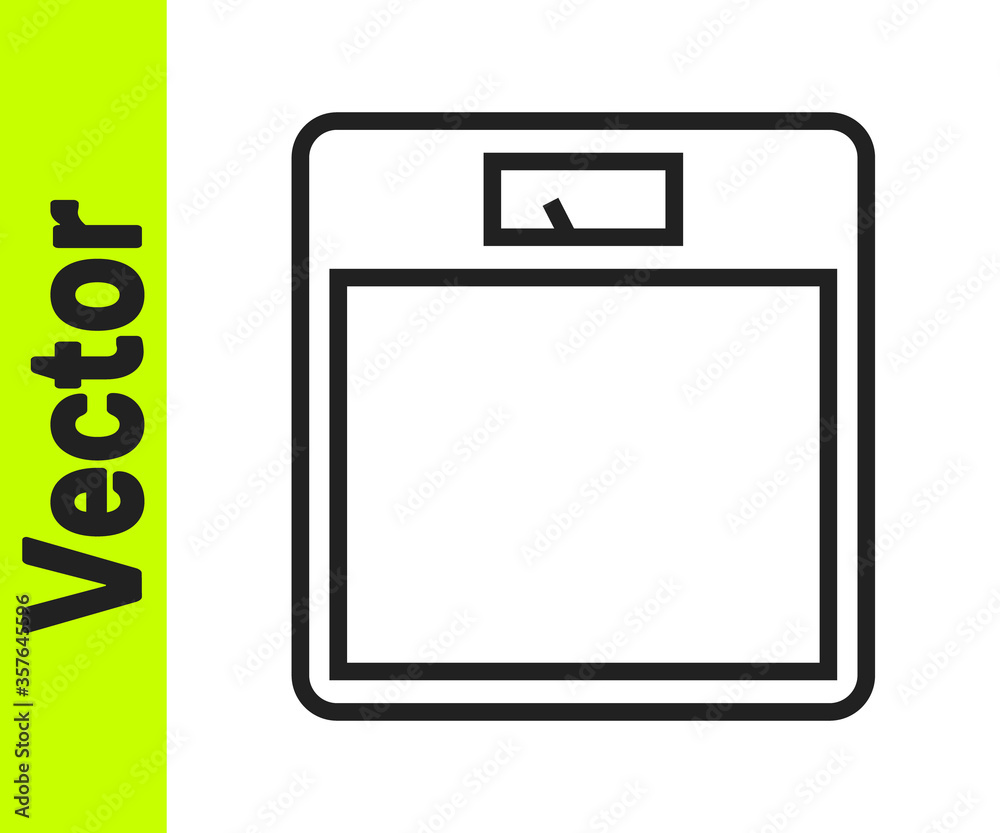 Black line Bathroom scales icon isolated on white background. Weight measure Equipment. Weight Scale fitness sport concept. Vector Illustration. Black line Bathroom scales icon isolated on white background. Weight measure Equipment. Weight Scale fitness sport concept. Vector Illustration.