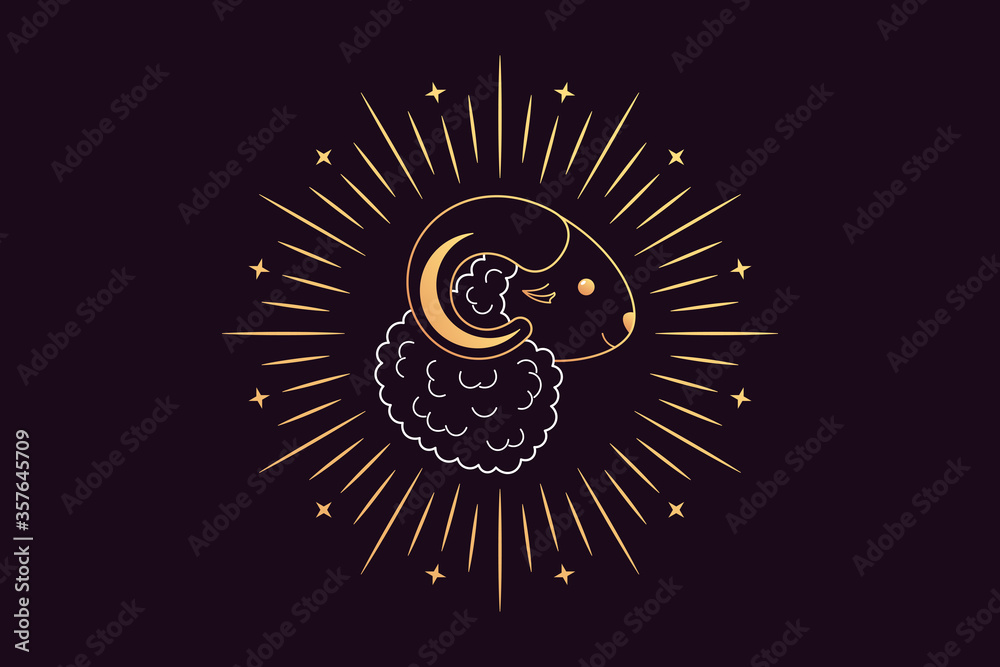 Naklejka premium Muslim holiday Eid al Adha Mubarak. Feast of the Sacrifice, golden Sheep