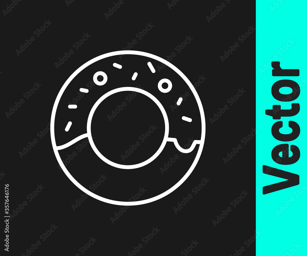 White line Donut with sweet glaze icon isolated on black background. Vector Illustration. White line Donut with sweet glaze icon isolated on black background. Vector Illustration.