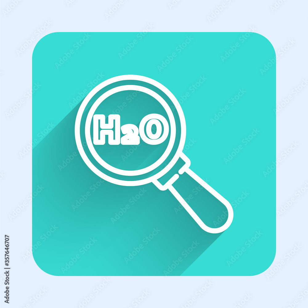 White line Chemical formula for water drops H2O shaped icon isolated with long shadow. Green square button. Vector Illustration. White line Chemical formula for water drops H2O shaped icon isolated with long shadow. Green square button. Vector Illustration.