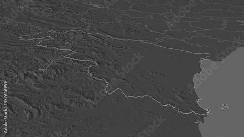 Thanh Hóa, province with its capital, zoomed and extruded on the bilevel map of Vietnam in the conformal Stereographic projection. Animation 3D photo