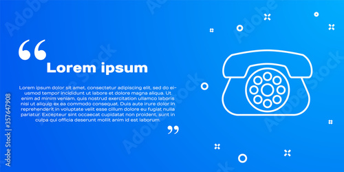 White line Telephone icon isolated on blue background. Landline phone. Vector Illustration.