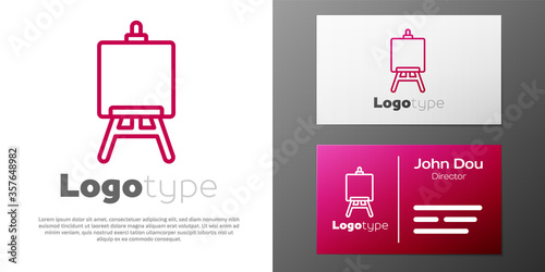 Logotype line Wood easel or painting art boards icon isolated on white background. Logo design template element. Vector Illustration.