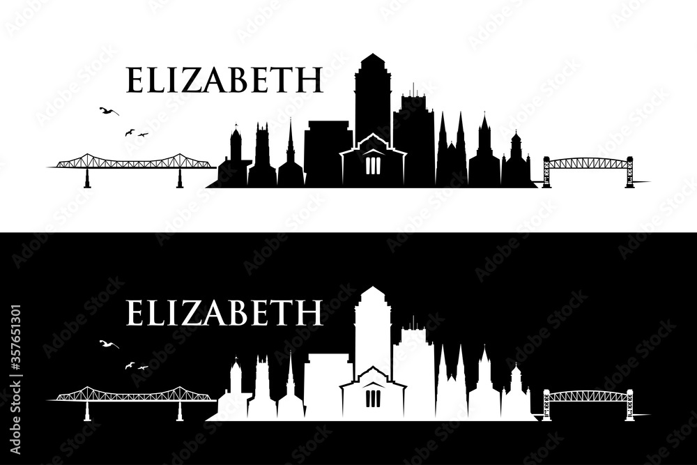 Fototapeta premium Elizabeth skyline - New Jersey, United States of America, USA - vector illustration 
