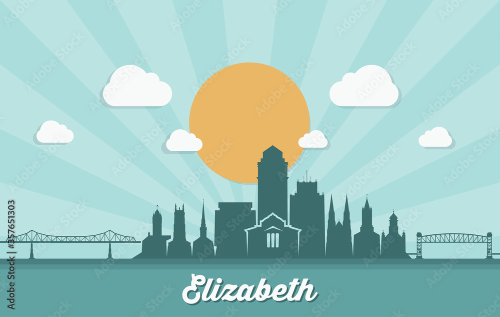 Elizabeth skyline - New Jersey, United States of America, USA - vector illustration
