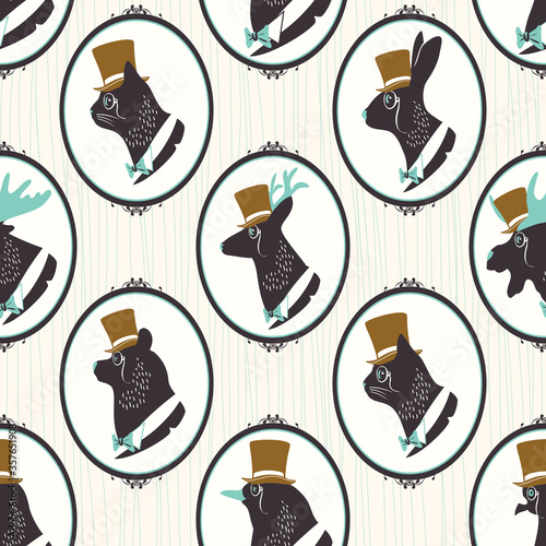 Vintage seamless pattern with silhouette of animals