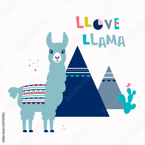 Llama Alpaca. Love llama card. Vector illustration
