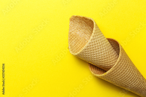 Homemade sweet wafer cone ice cream on plate