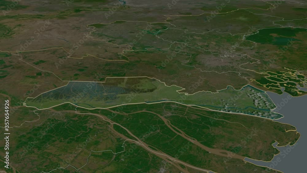 Tiền Giang, province with its capital, zoomed and extruded on the satellite map of Vietnam in the conformal Stereographic projection. Animation 3D Tiền Giang, province with its capital, zoomed and extruded on the satellite map of Vietnam in the conformal Stereographic projection. Animation 3D