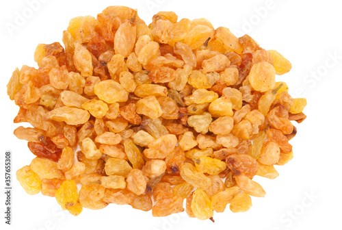 light golden raisins isolated on the white background