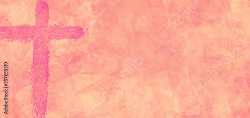 pink cross orange textured polygon painting, worship slide background with copy space © kathleenmadeline