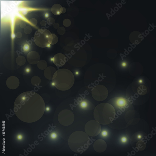 vector illustration of blur bokeh. Abstract glitter light on black background.