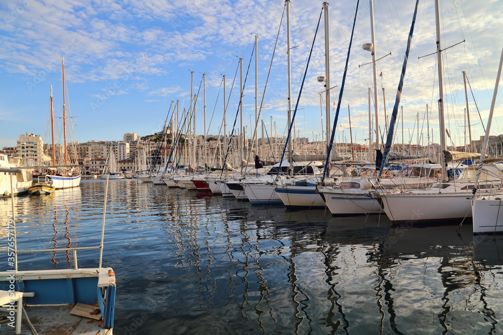 Yachts in the old harbor of Marseille in France