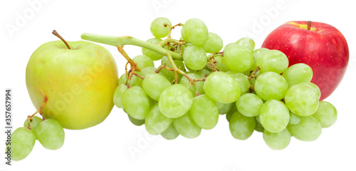 green grape and apples isolated on white background