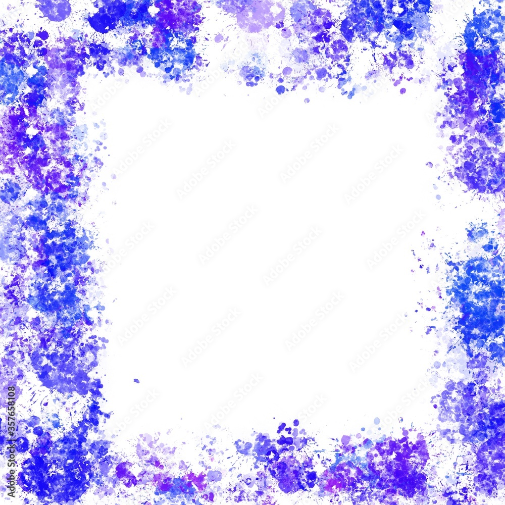 frame of blue paint splashes