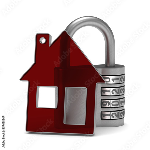 home and padlock on white b...