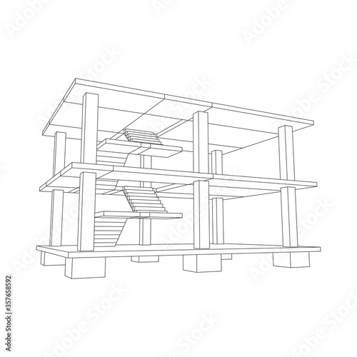 Building under construction. Build house construct in process. Wireframe low poly mesh vector illustration