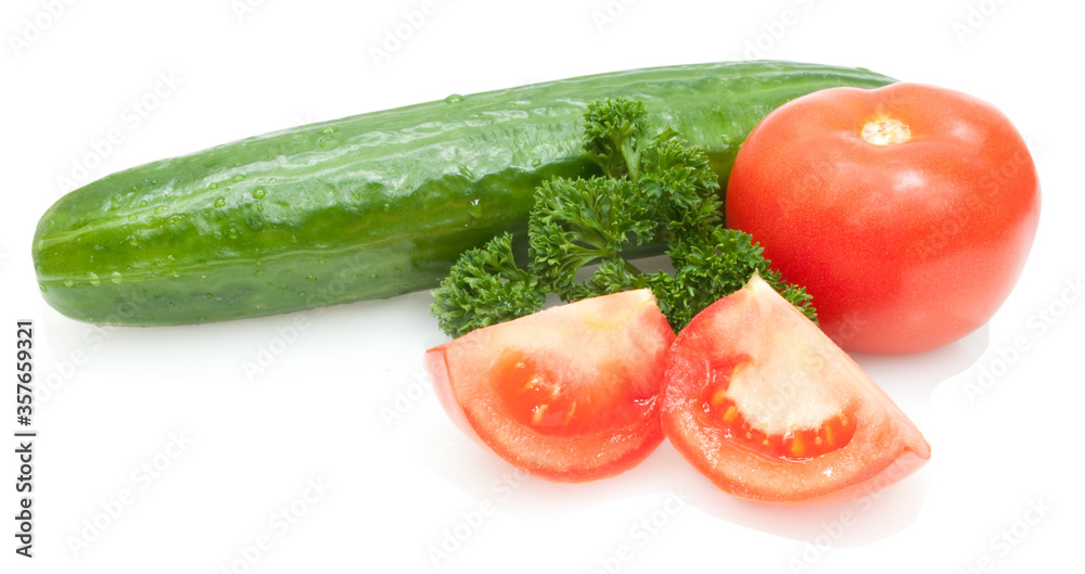 fresh vegetables with drops of water isolated on white background