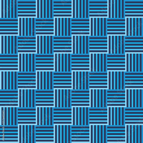 Blue background graphic design. Abstract seamless pattern. Stripes weaving structure. Vector illustration.
