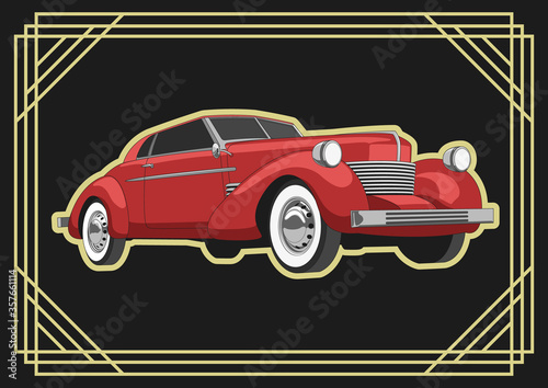 Retro Car 1930s  1940s Style  Retro Transport  Red Automobile 