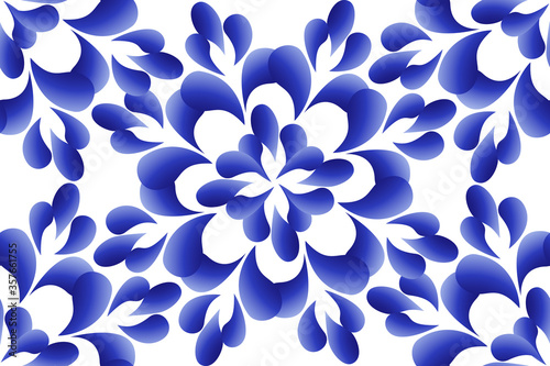 Seamless vegetative pattern made in the technique of Russian folk art Gzhel. Abstract design