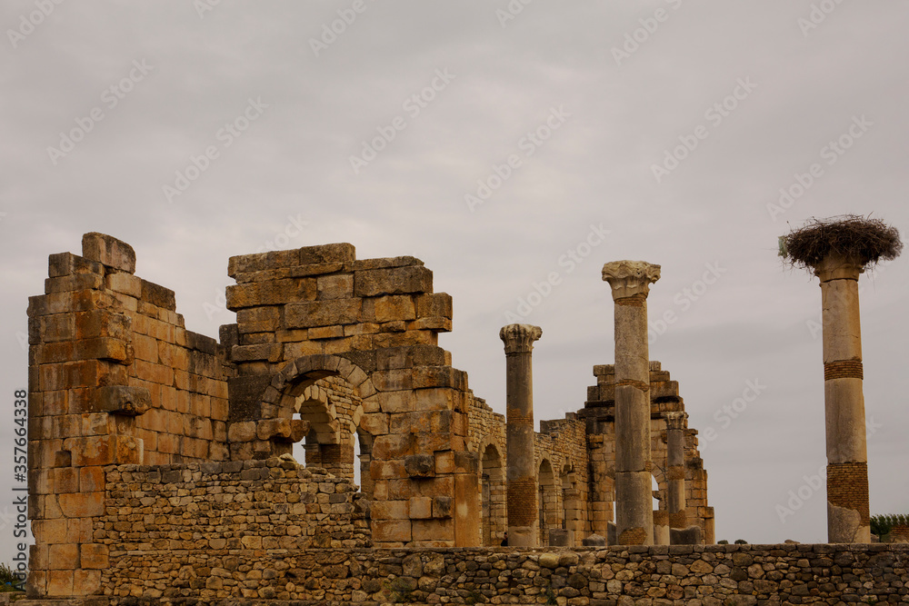 Roman ruins of Volubilis, a partly excavated Berber city near Meknes that is a UNESCO world heritage site 