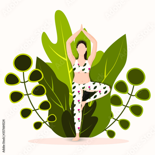 Yoga girl in the garden, outdoor yoga vector