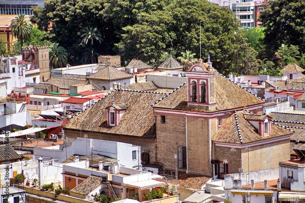 Fototapeta premium City View from Giralda Spire Bell Tower in Seville Cathedral in Andalusia Spain.