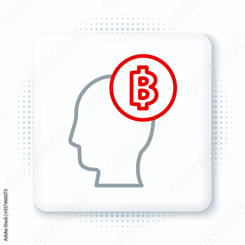 Line Bitcoin think icon isolated on white background. Cryptocurrency head. Blockchain technology, digital money market, cryptocoin wallet. Colorful outline concept. Vector