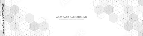 Banner design template. Abstract background with geometric shapes and hexagon pattern. Vector illustration for medicine, technology or science design.