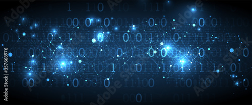 Technology background with plexus effect. Big data concept. Binary computer code.  Vector illustration.