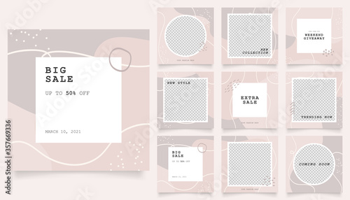 social media template banner fashion sale promotion. fully editable instagram and facebook square post frame puzzle trendy sale poster. brown color vector background