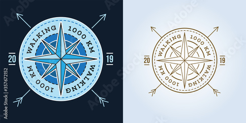 Camping, Adventure, Expedition Logo Vector Illustration. Badge. Outdoor Leisure, Compass, Stamp. Vintage Typography Design Set