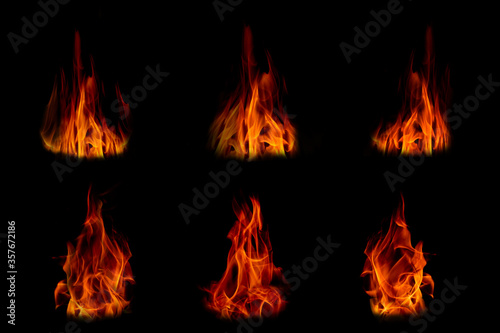 Fire in the dark. /The flame in the black background.