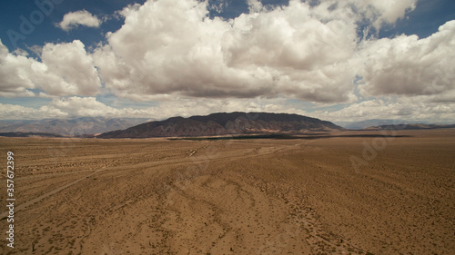 Aerial view of Los Cardones Nationl Park. The arid desert and hill under a beautiful sky. 