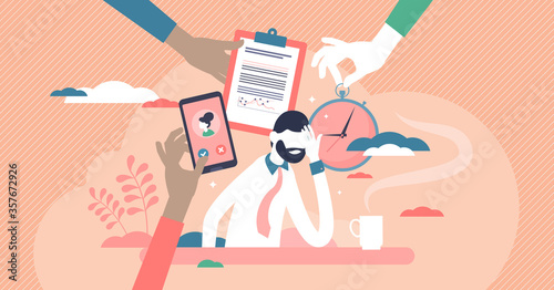 Busy entrepreneur vector illustration. Overload flat tiny persons concept.
