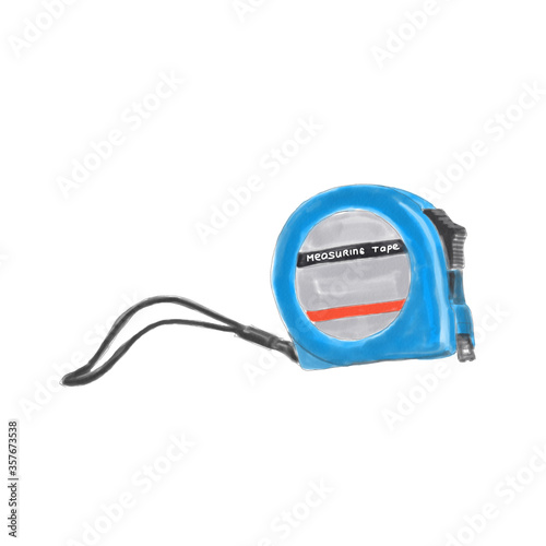 Measuring Tape blue watercolor drawing. Tool illustration