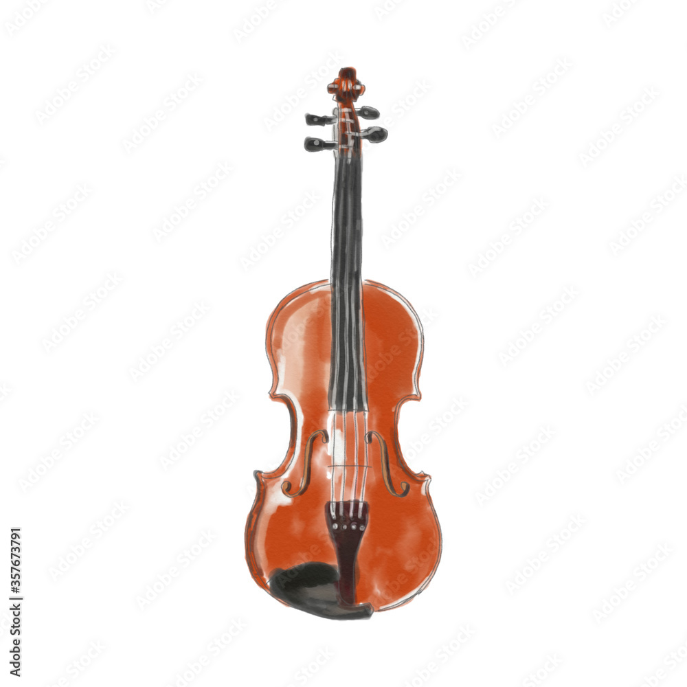 Violin watercolor drawing. Musical instrument Violin watercolor drawing. Musical instrument
