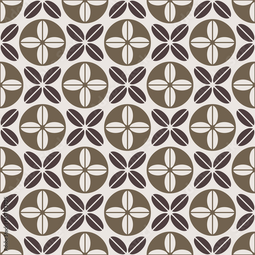 Seamless Floral pattern from coffee beans. Retro seamless Tile from the 50s and 60s. Abstract Vintage background in sixties style. Organic background. Vector illustration