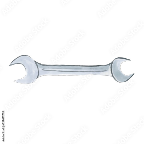 Wrench watercolor drawing. Tool illustration