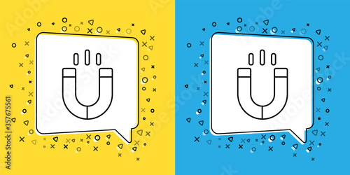 Set line Magnet icon isolated on yellow and blue background. Horseshoe magnet, magnetism, magnetize, attraction. Vector
