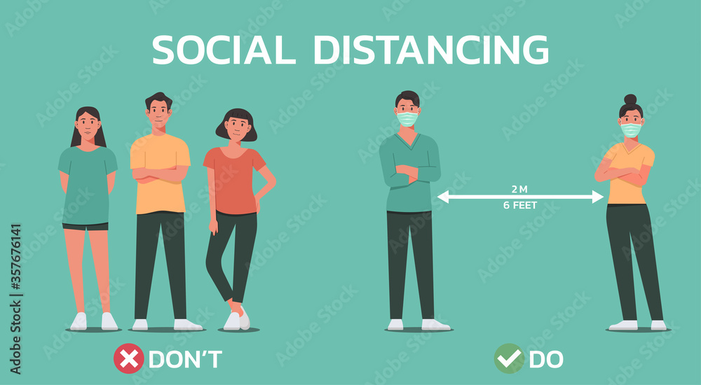 infographic group of people do and do not to maintain social distancing, character cartoon vector flat illustration infographic group of people do and do not to maintain social distancing, character cartoon vector flat illustration