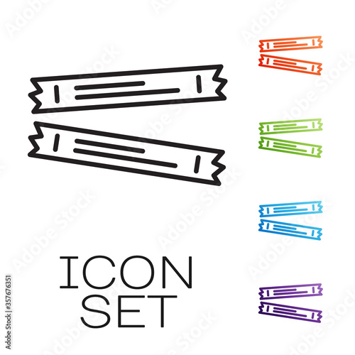 Black line Sugar stick packets icon isolated on white background. Blank individual package for bulk food products as coffee, salt, spices. Set icons colorful. Vector.