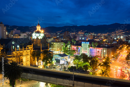 Medellín, Antioquia / Colombia - June 20, 2019. Public transport subway in the city at night