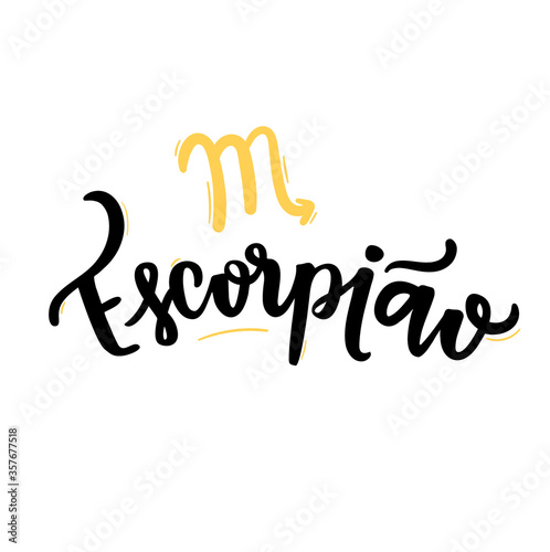 Escorpião. Scorpio. Zodiac Sign. Brazilian Portuguese Hand Lettering for Scorpio Sign. Vector. 