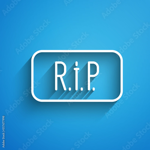 White line Speech bubble rip death icon isolated on blue background. Long shadow. Vector.
