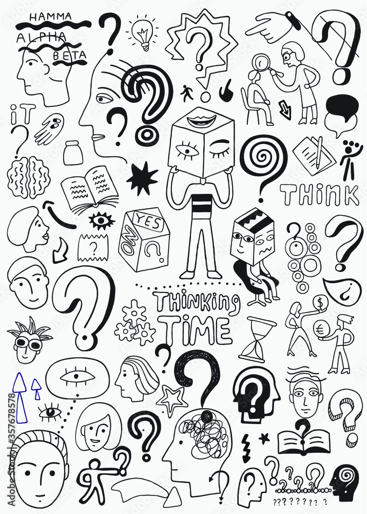 
thinking psychology doodle set